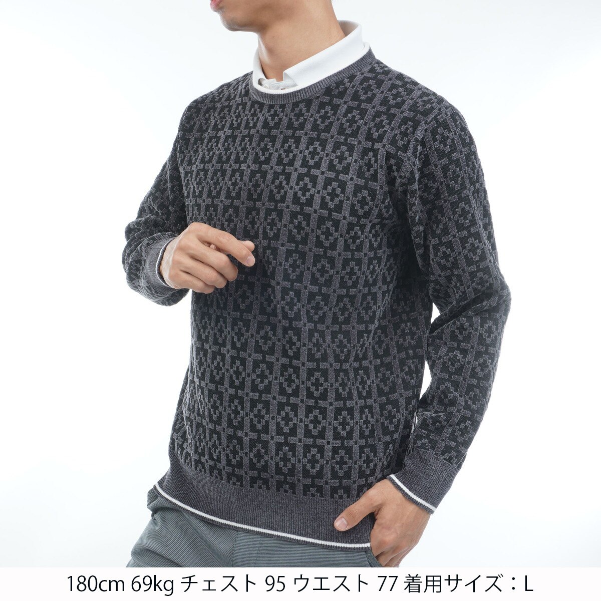 プラハパターンクルーネックセーター(中間着(セーター、トレーナー