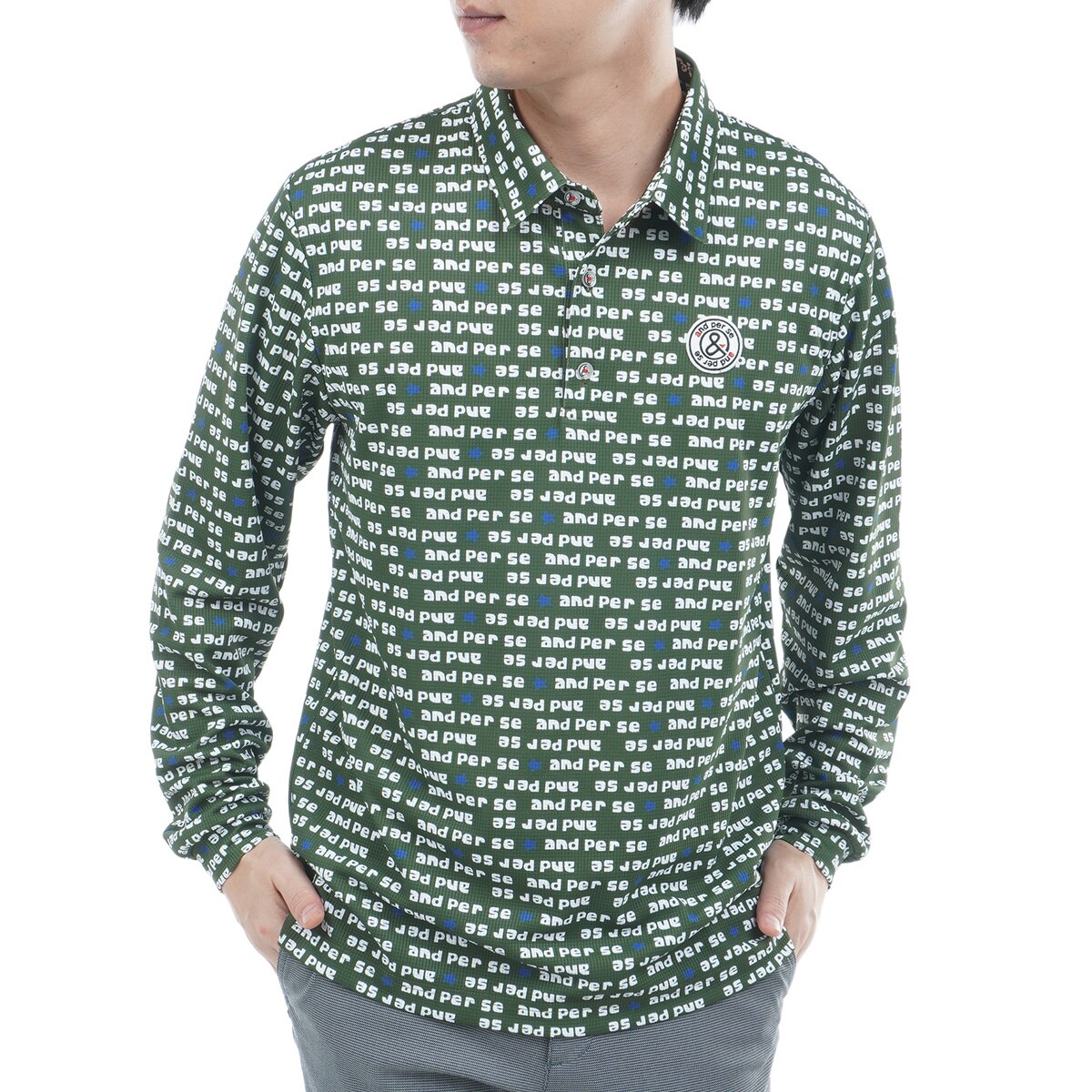 ストレッチ ソルケアドットプリンテッド長袖ポロシャツ(長袖シャツ