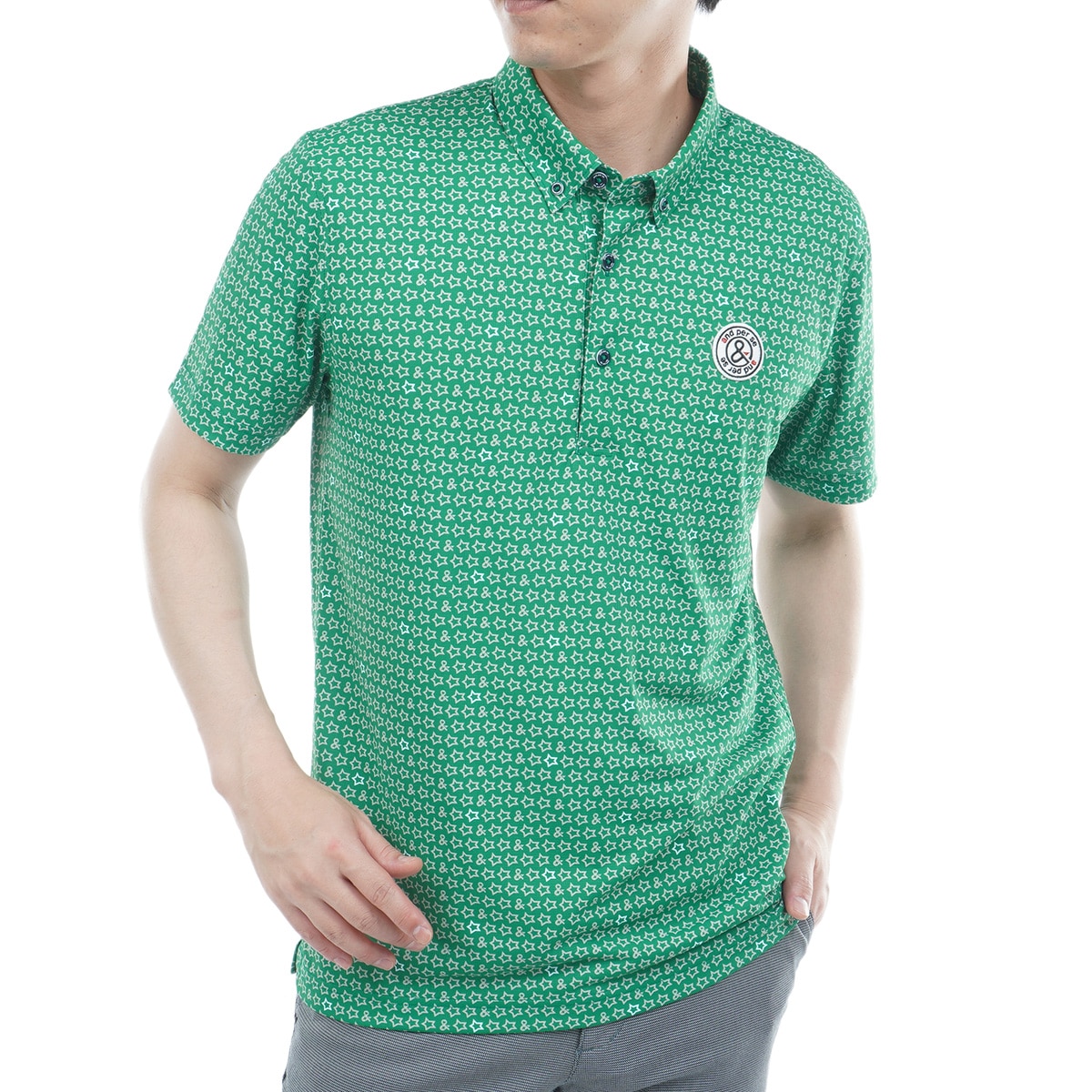 ストレッチ ソルケア3Dプリンテッドボタンダウン半袖ポロシャツ(半袖