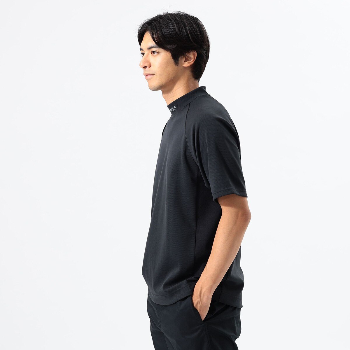 BEAMS GOLF ビームスゴルフラグランスリーブ パイピングポロシャツ黒Ⓛ ORANGE LABEL ラグランスリーブ パイピング ポロシャツ(半袖シャツ