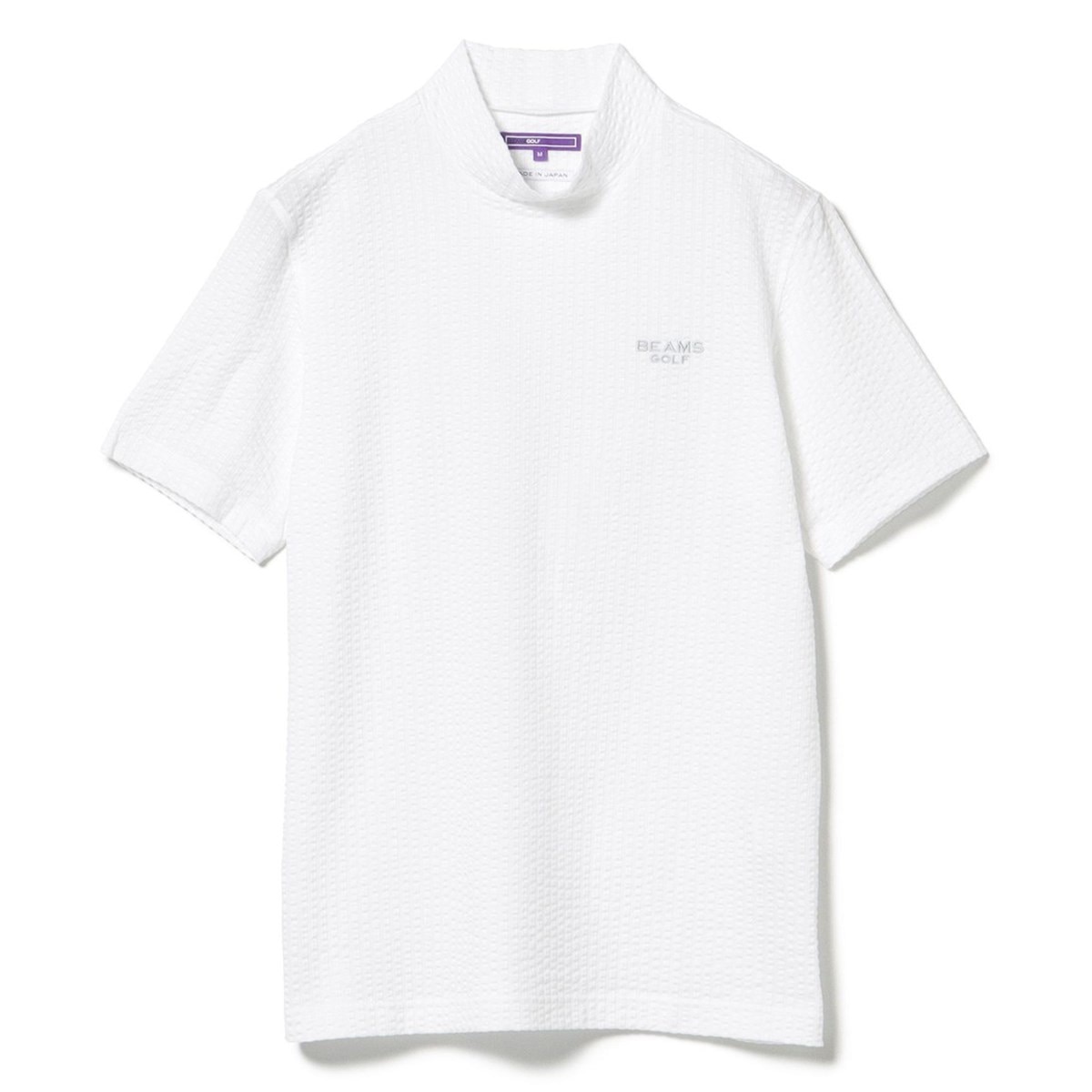 美品■ビームスゴルフ PURPLE LABEL 半袖 モックネック シャツ■Ｌ PURPLE LABEL シャドーストライプ サッカー モックネック シャツ