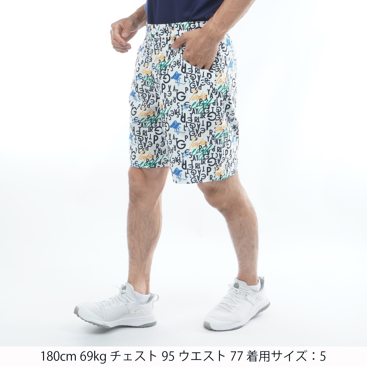 未使用✨ PEARLY GATES TEXBRID総柄 ショートパンツ XL アウトレット】TEXBRID二重織裏使い BALLくんロゴ総柄ショートパンツ