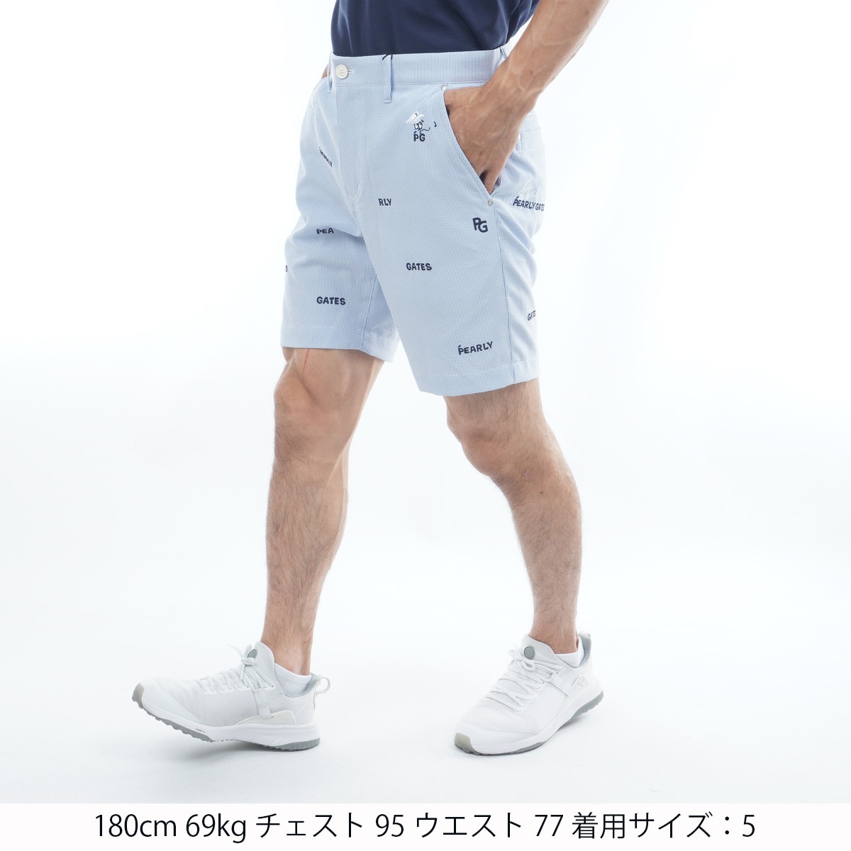 182 パーリーゲイツ ハーフパンツ メンズ ショートパンツ ライトブルー 5 サッカーストライプ ショートパンツ(ハーフパンツ)|PEARLY GATES