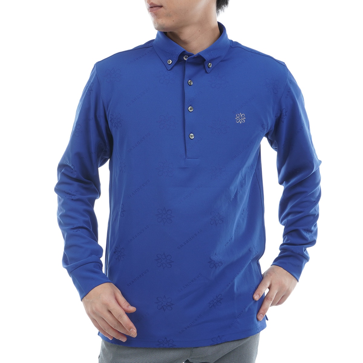 セントアンドリュース　長袖シャツ　ポロシャツ　ゴルフウェア ロゴケルトジャカード長袖ポロシャツ(長袖シャツ・ポロシャツ)|St