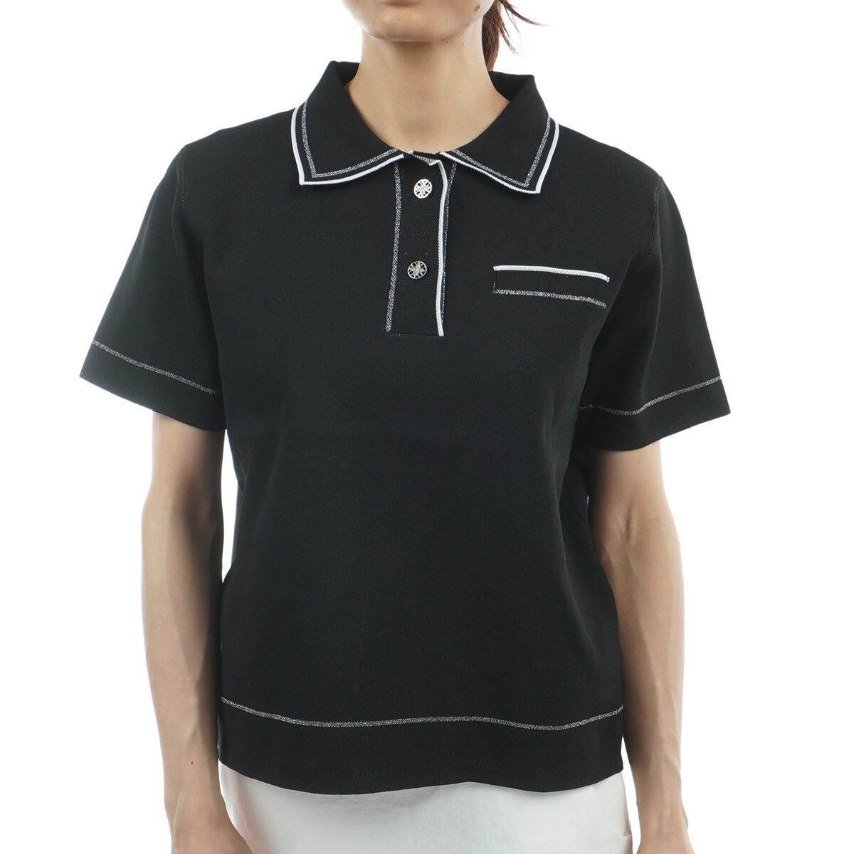 セント・アンドリュース　St ANDREWS　ダブルジャカード半袖ポロセーター　レディス ダブルジャカード半袖ポロセーター レディス(中間着(セーター