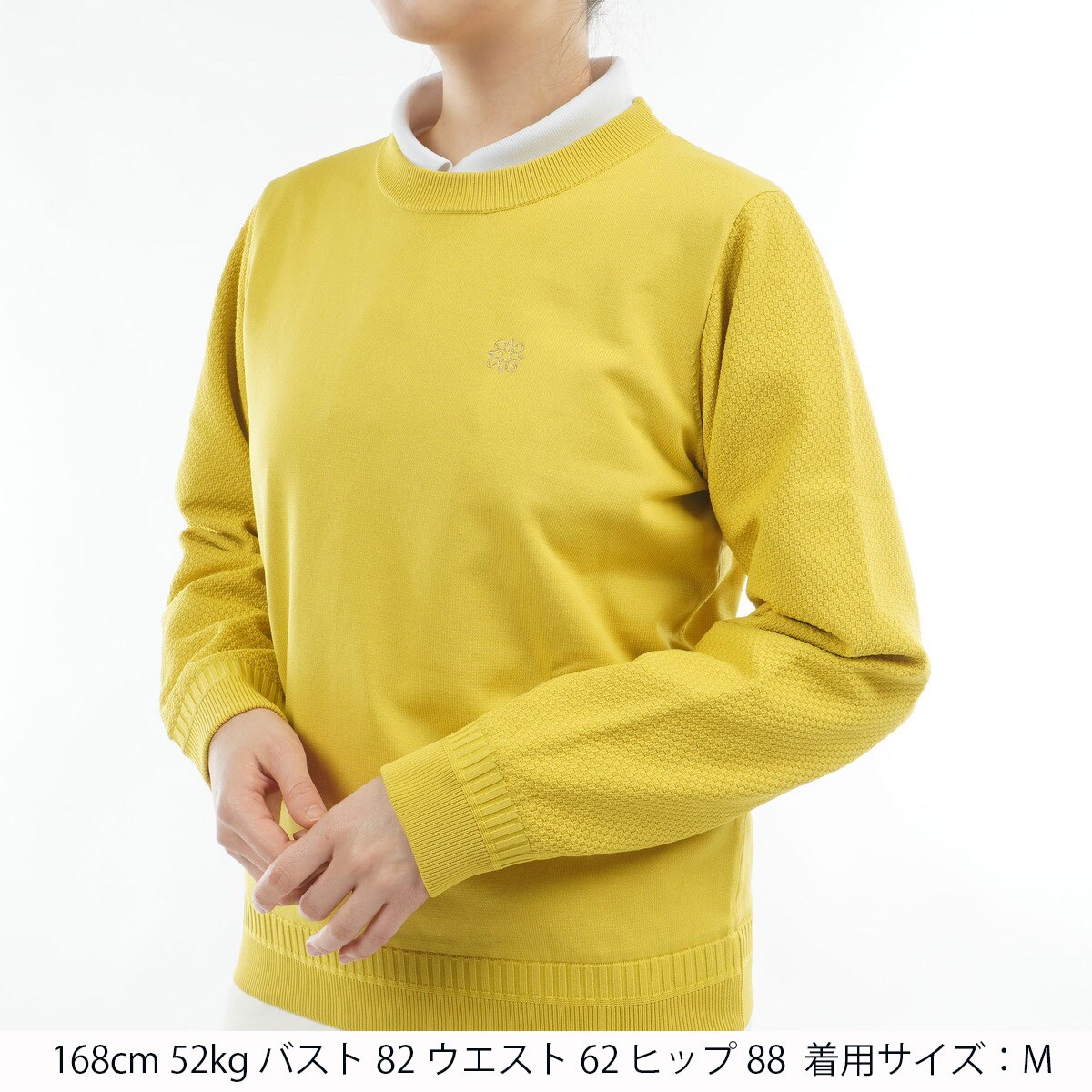 再お値下げ★St ANDREWSセントアンドリュース☆イエロークルーネックニット 天竺×リンクス裏地付き プルオーバーセーター レディス(中間着