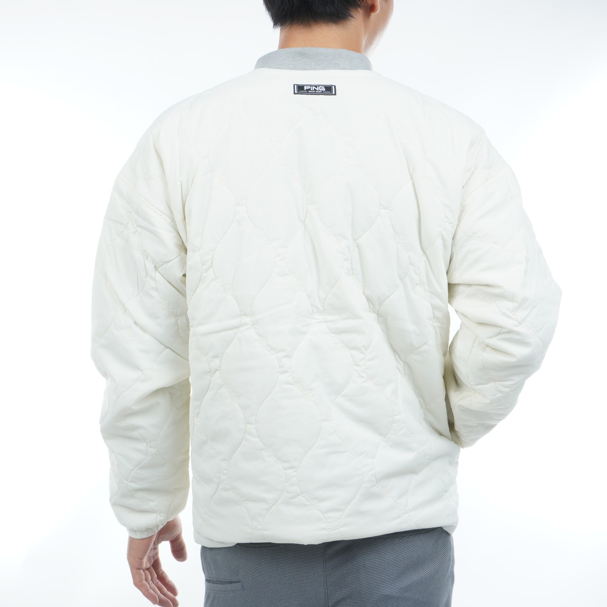 【ホワイト】ストレッチタフタキルティングノーカラーブルゾン <NATIVE> (MENS) ストレッチタフタキルティング ノーカラーブルゾン(アウター(ブルゾン