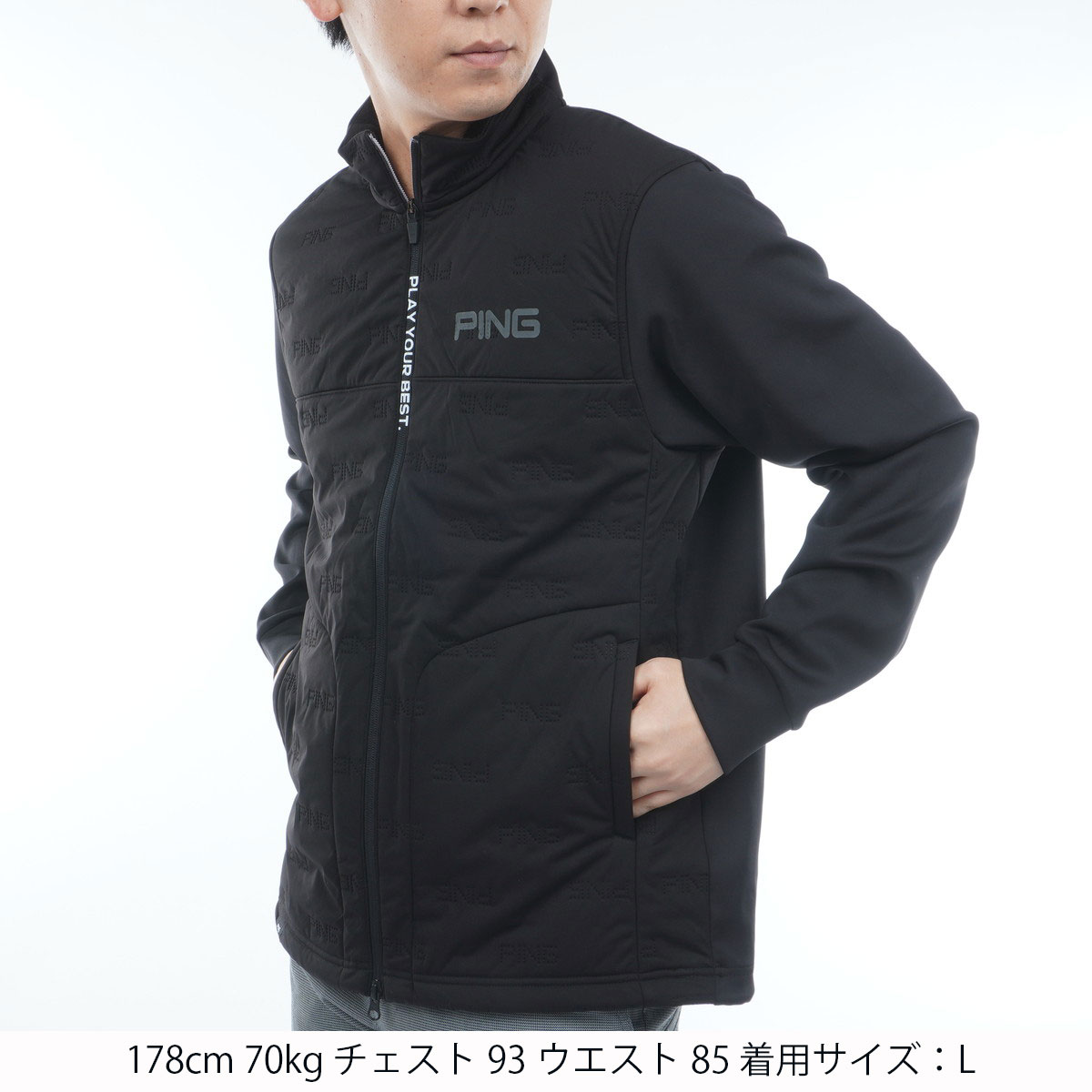 【新品】 PING ピン ロゴ フルジップ ジャケット アウター ブラック M ピンソニック ハイブリットフルジップブルゾン(アウター(ブルゾン