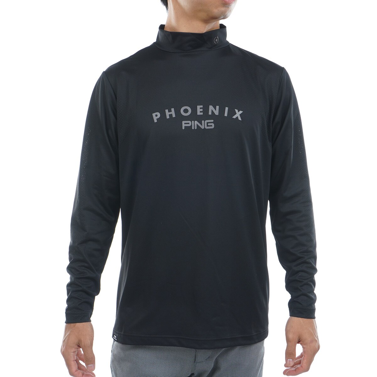 PING ブラック 長袖 ハイネック シャツ メッシュジャカード ハイネック長袖シャツ(長袖シャツ
