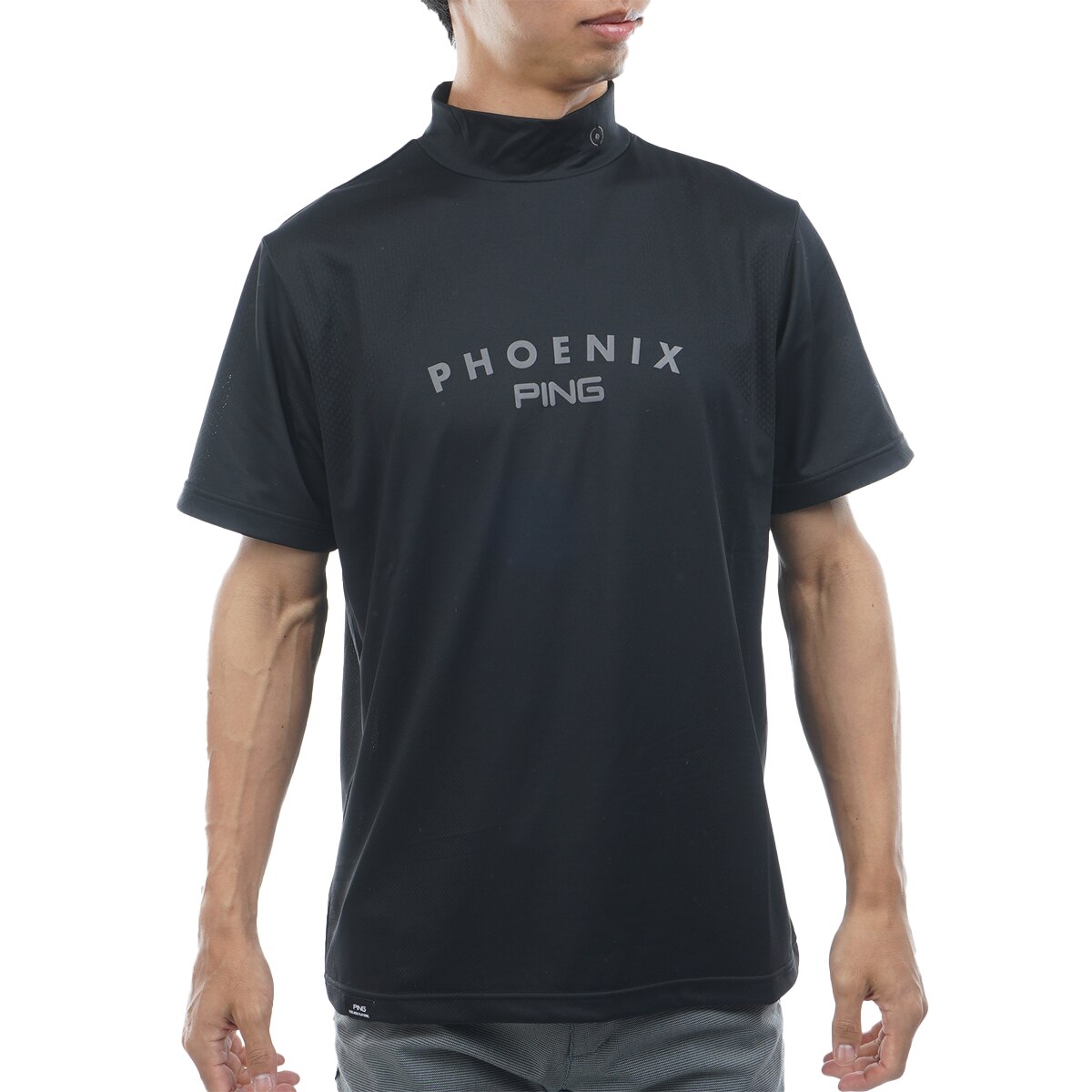 [新品] PING 高通気素材メッシュ ハイネック ゴルフ シャツ 別注 黒 M PING ピン（PING） モックネック メッシュジャカード 半袖