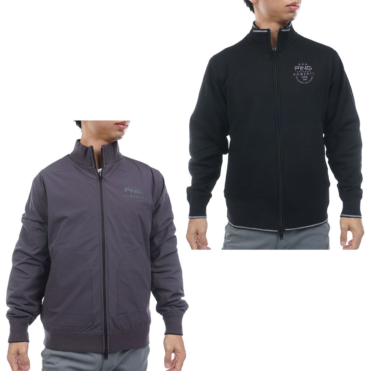 【新品】 PING ピン ロゴ フルジップ ジャケット アウター ブラック M リバーシブル フルジップニットブルゾン(アウター(ブルゾン、ウインド