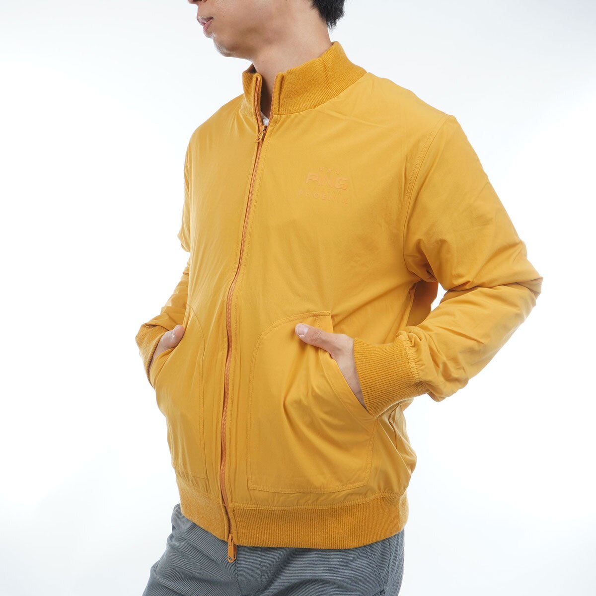 【イエロー】プレーンニット/布帛 リバーシブルフルジップニットベスト <PERFORMANCE> (MENS) イエロー】プレーンニット/布帛 リバーシブルフルジップニットベスト