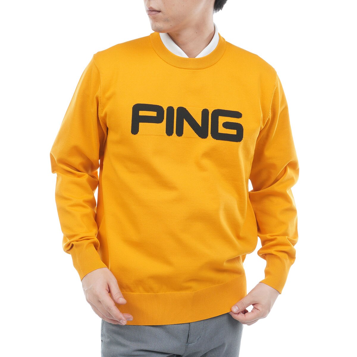 新品タグ付き　PING ピン　ゴルフ　カシミア100%ニット　「GOLD」 レディース ピン ゴルフウェア セーター Mr．PINGジャカード