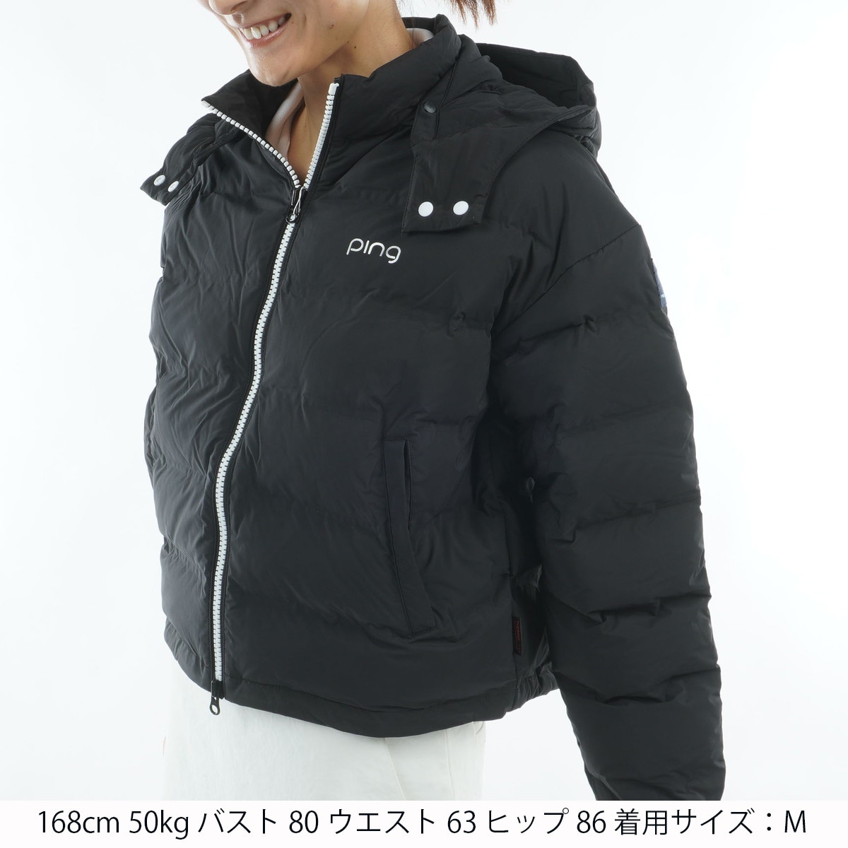 ★新品タグ付き★ PING ゴルフ 中綿ジャケット レディース Lサイズ 黒 中綿フーディーブルゾン レディス(アウター(ブルゾン、ウインド