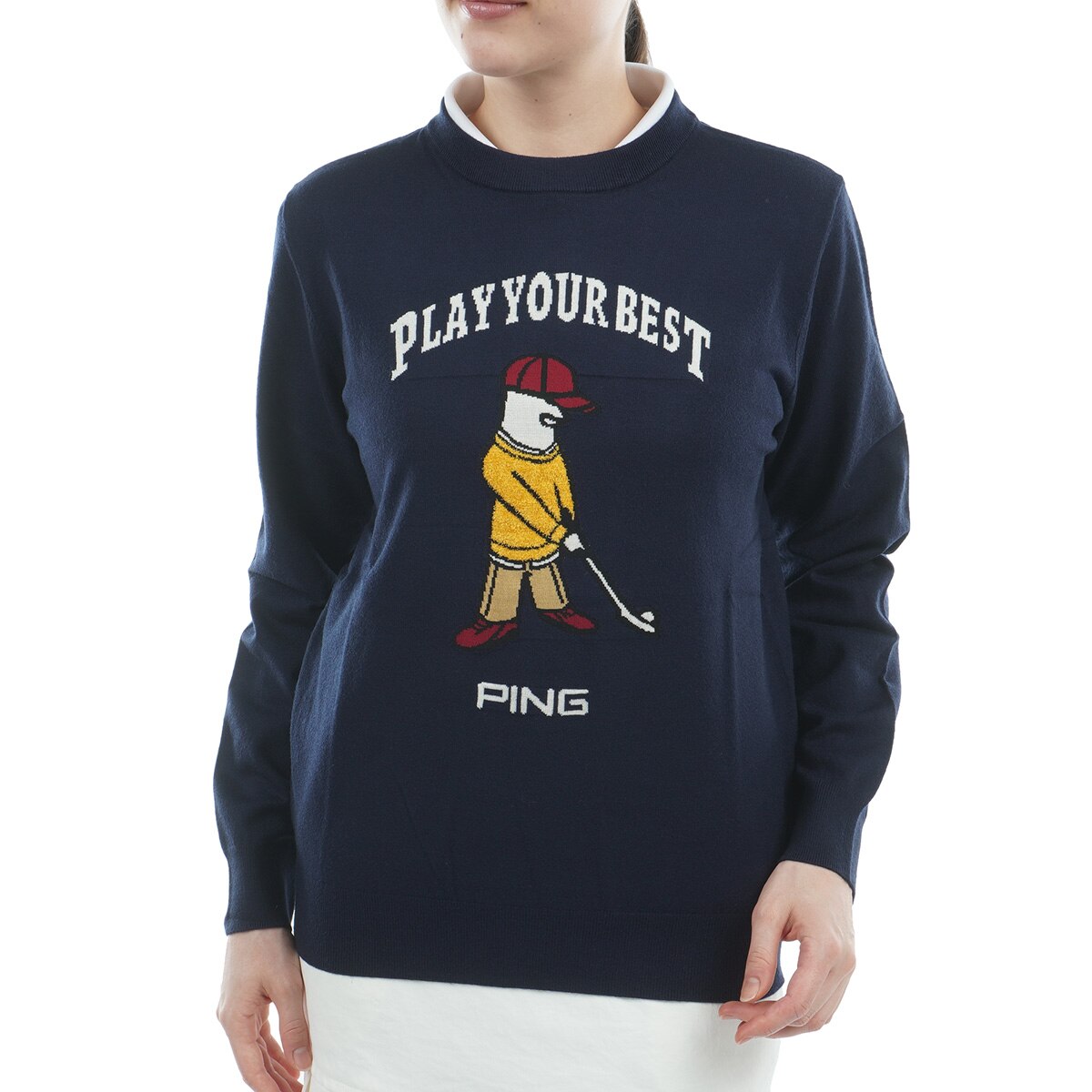 Mr.PINGジャカード クルーネックセーター レディス(中間着(セーター