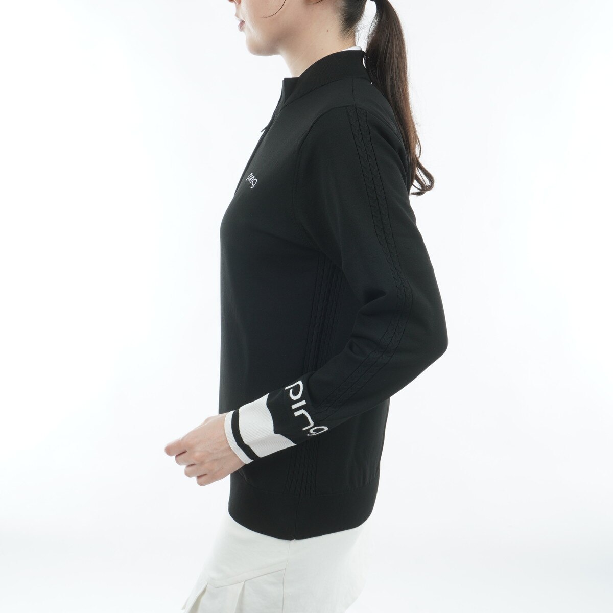 ハーフジップ 袖ロゴジャカードセーター レディス(中間着