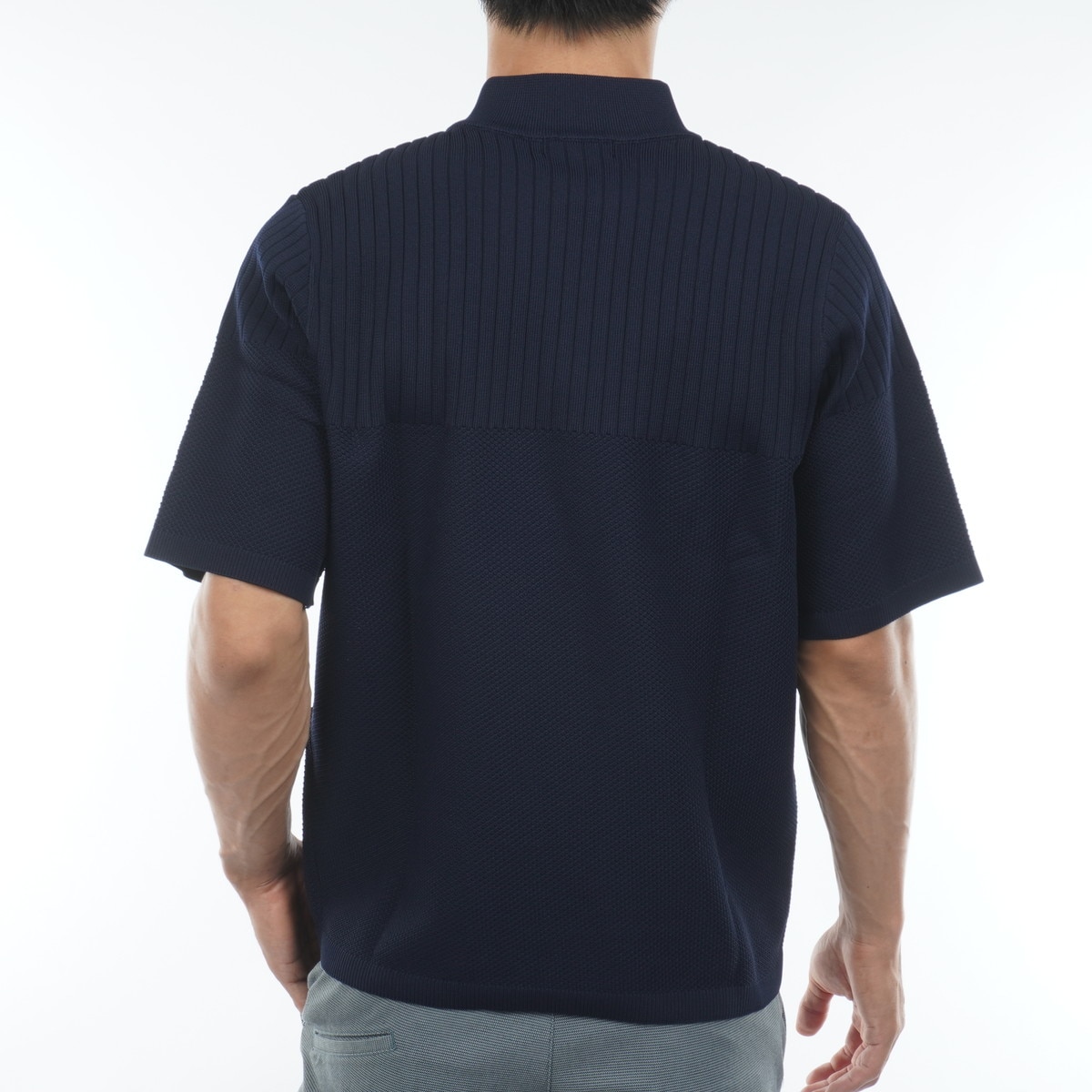 ハーフジップモックネック半袖ニットシャツ(半袖シャツ
