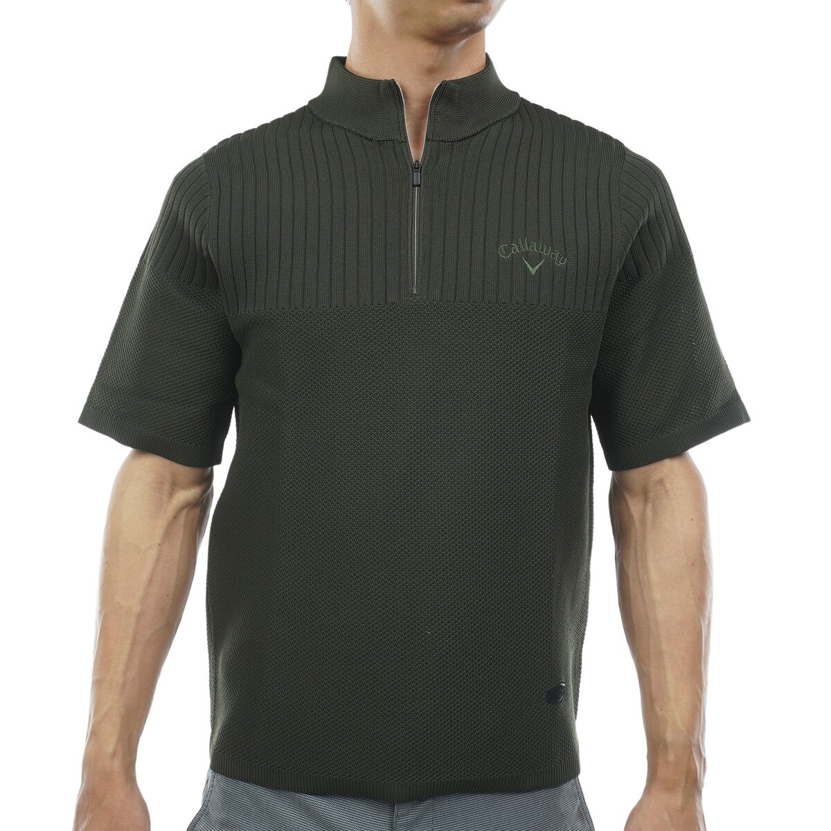 ハーフジップモックネック半袖ニットシャツ(半袖シャツ