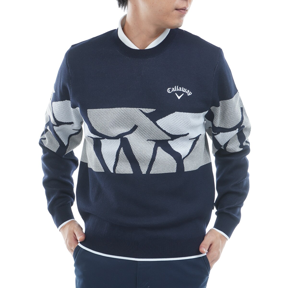 【新品】Callaway 片畦クルーネックニット 　LL キャロウェイ 片畦クルーネックニット メンズ ゴルフウェア 2025春夏