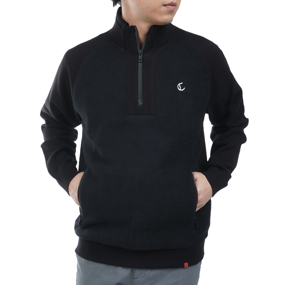 【新品】　キャロウェイ　レッドレーベル　セーター　ウール　ブラック　LLサイズ ドッキングハーフジップセーター(中間着(セーター、トレーナー