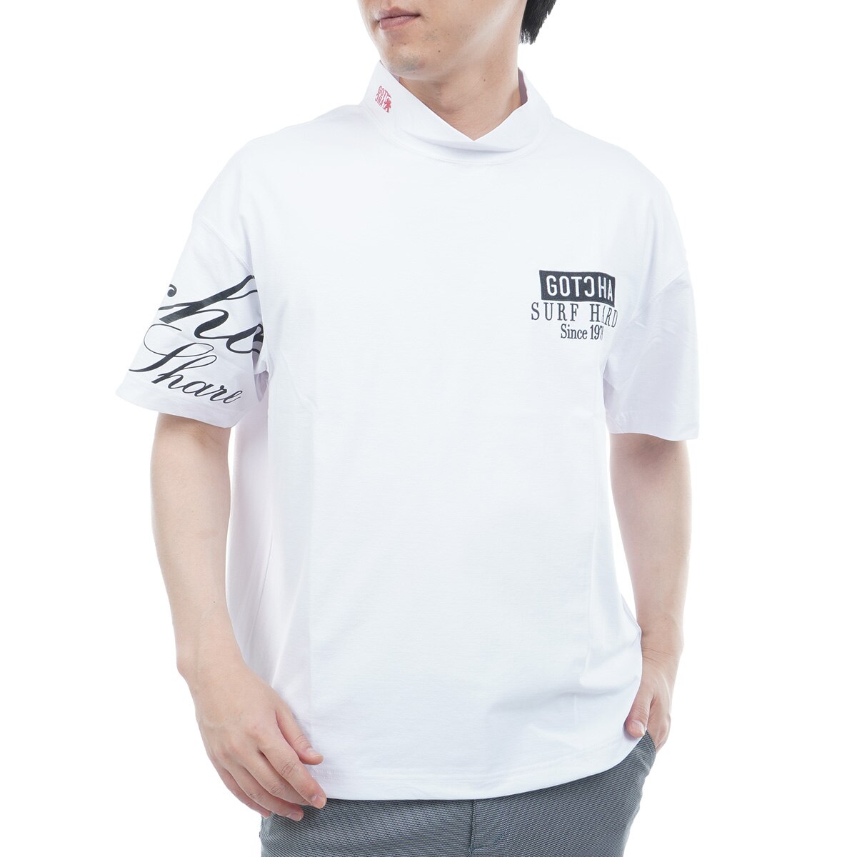 ハイブリッド 多機能ドロップショルダーモックネック半袖Tシャツ(半袖