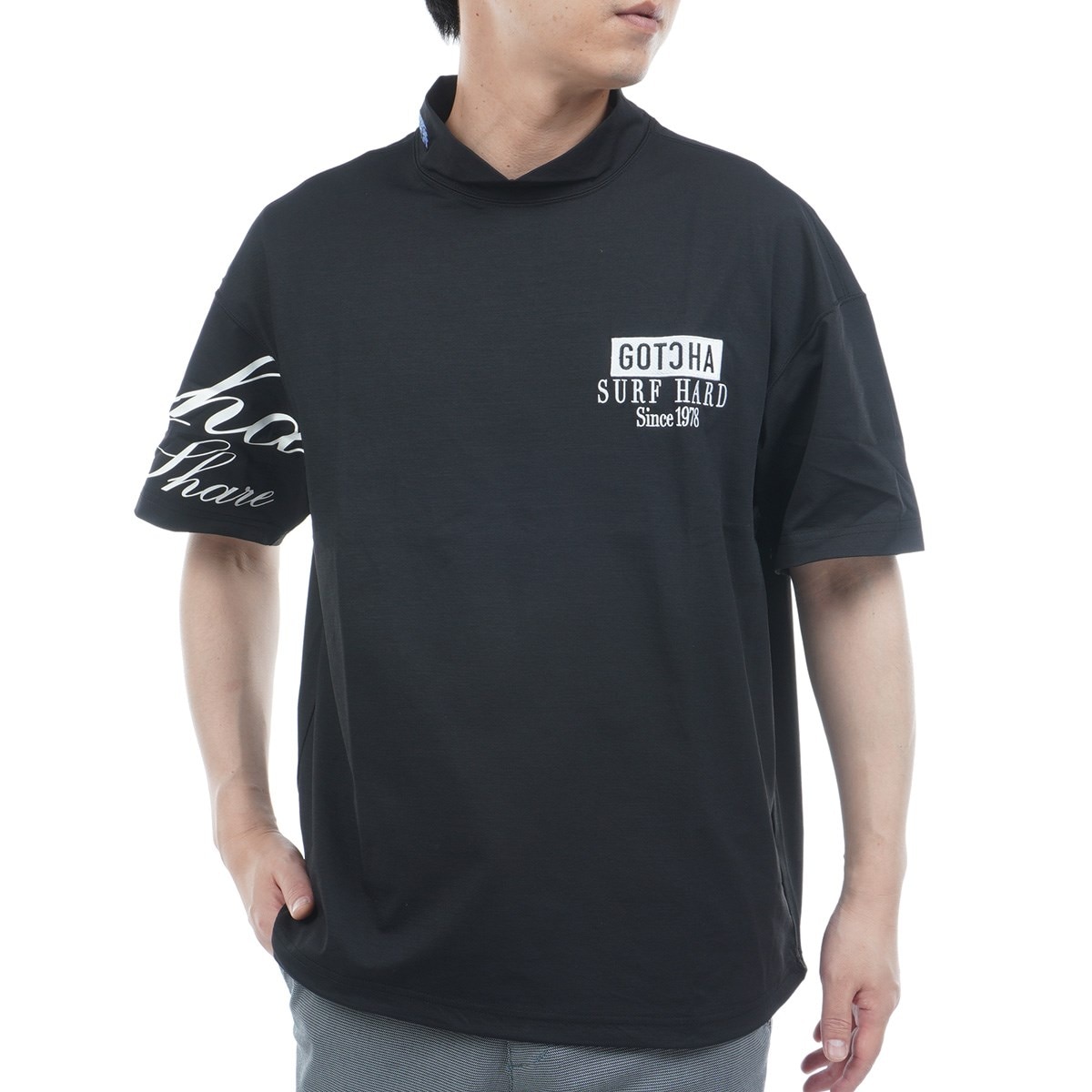 ハイブリッド 多機能ドロップショルダーモックネック半袖Tシャツ(半袖