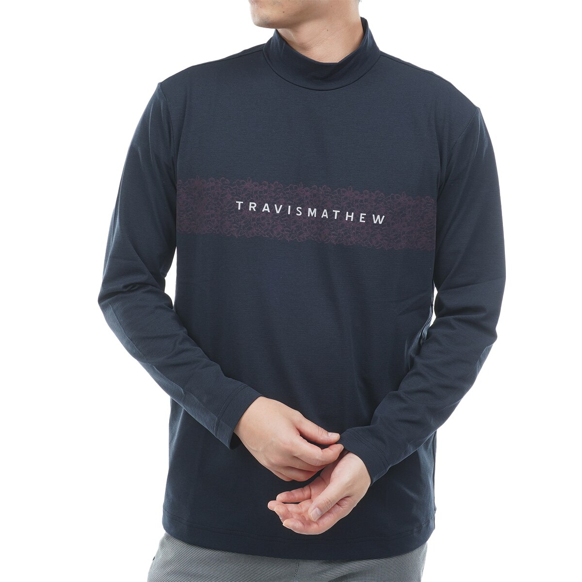 チェストプリント モックネック長袖シャツ(長袖シャツ