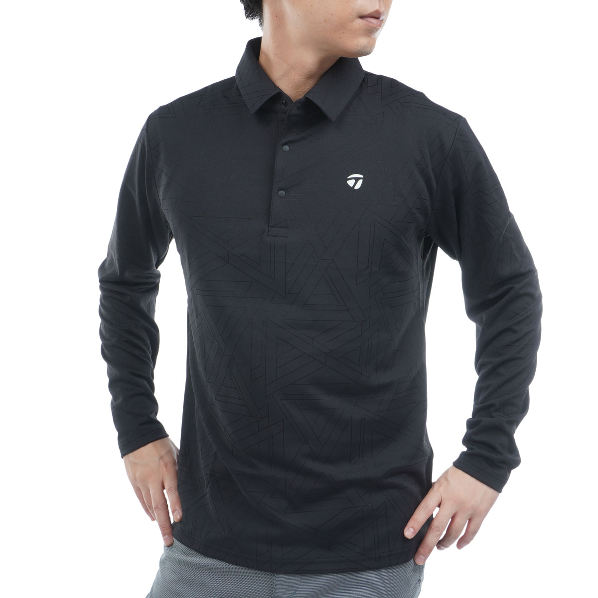 テーラーメイド　長袖ポロシャツ　ストレッチ　ブラック ストレッチ トーナルジャカード長袖ポロシャツ(長袖シャツ
