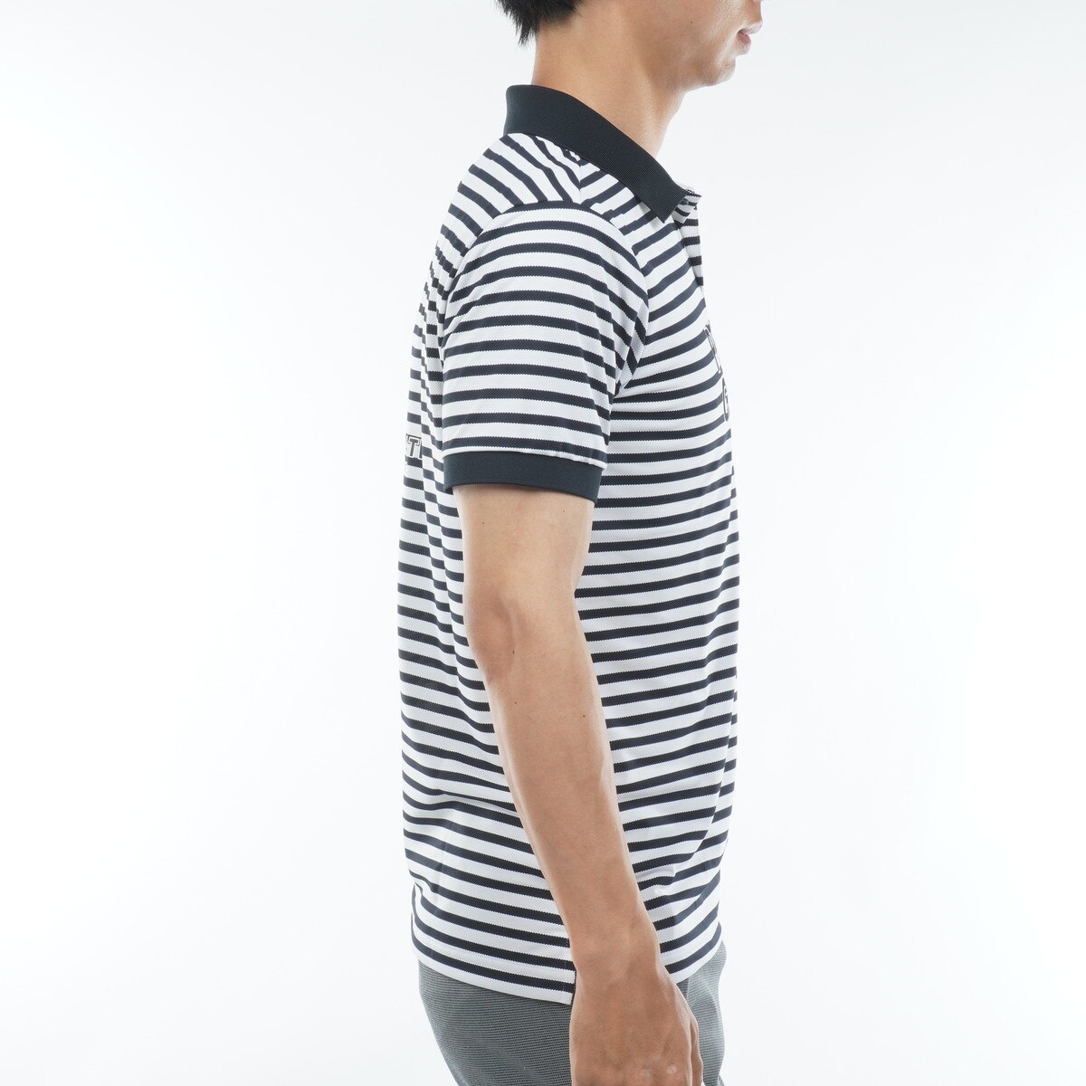 ハイゲージストレッチBOX鹿の子 ボーダー柄半袖ポロシャツ(半袖シャツ