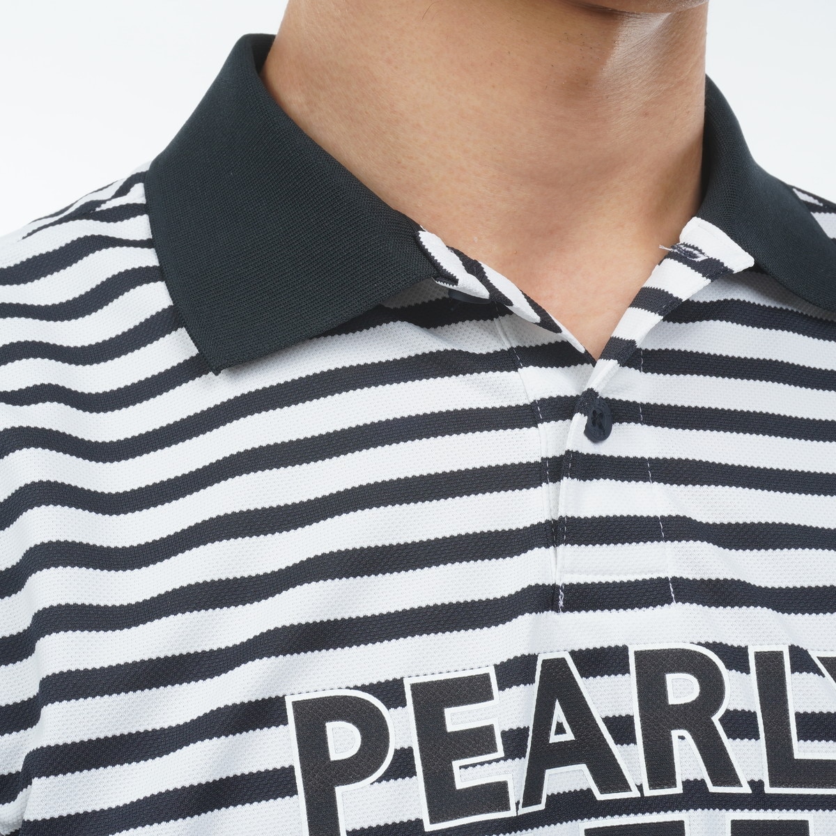 ハイゲージストレッチBOX鹿の子 ボーダー柄半袖ポロシャツ(半袖シャツ