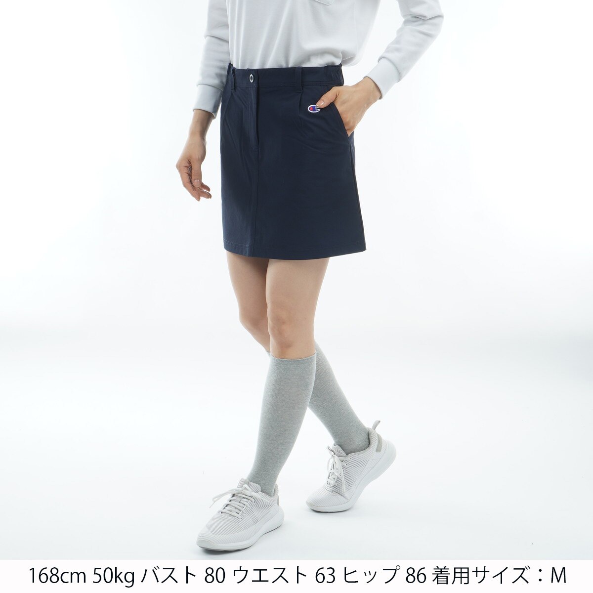 チャンピオン　ゴルフ　ストレッチ　はっ水　インナー付き　スカート Lサイズ ゴルフスカート インナー付き 丈長め レディース ゴルフ スカート 膝