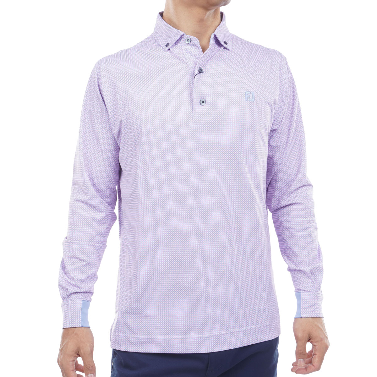 ストレッチ 3Dピラミッドプリント ボタンダウン長袖ポロシャツ(長袖