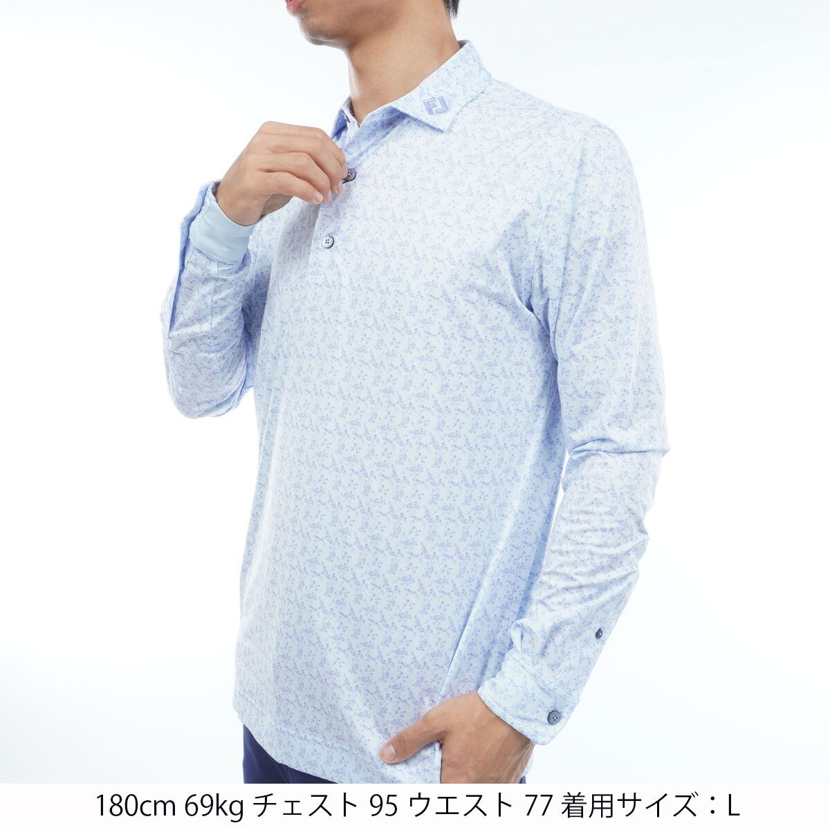 ストレッチ ヴィンテージフラワープリント 長袖ポロシャツ(長袖シャツ