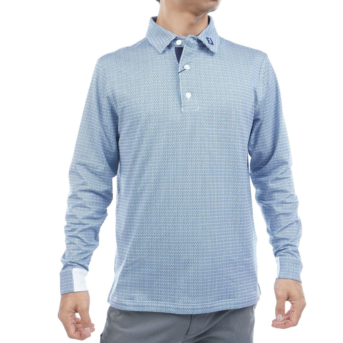 ストレッチ ティープリント 裏起毛長袖ポロシャツ(長袖シャツ