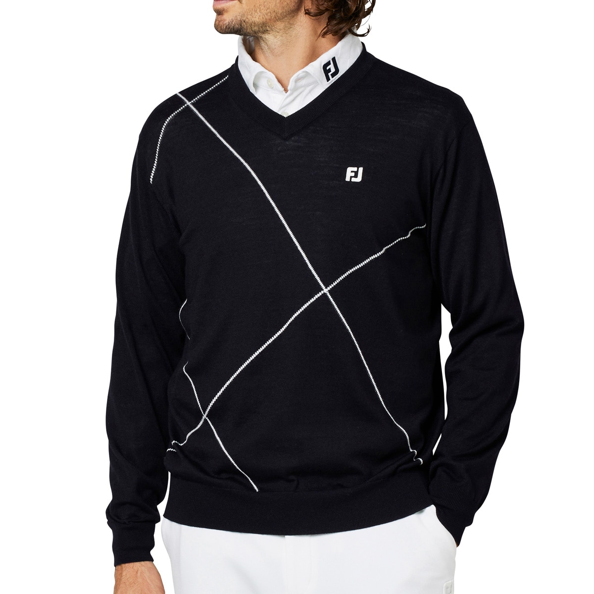 ストレッチ クロップドアーガイル Vネックセーター(中間着(セーター