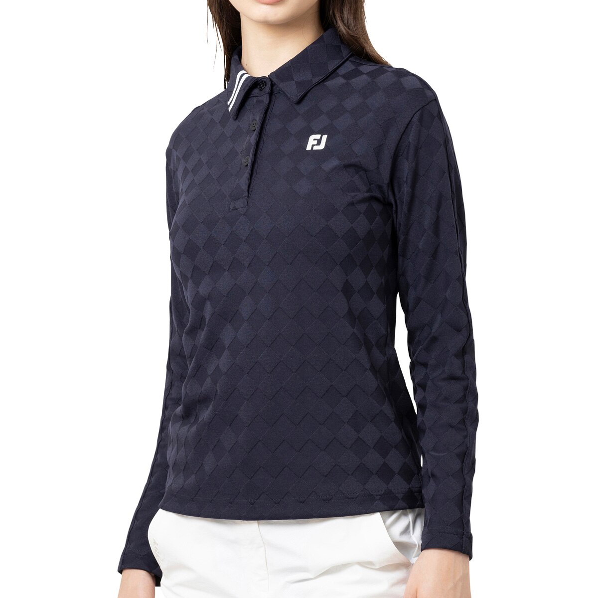 ストレッチ アーガイルジャカード 長袖ポロシャツ レディス(長袖シャツ