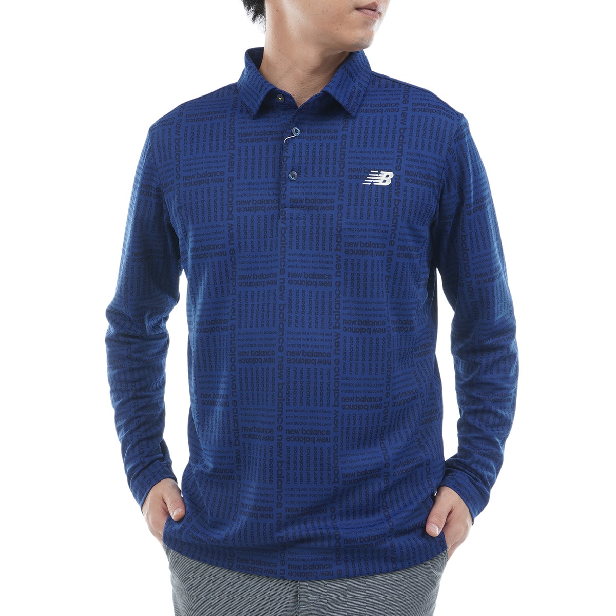 ゴルフウェア　ニューバランス メンズ ロゴグレンチェック ジャカード 長袖 ポロシャツ 012-5269002 [2025年秋冬モデル] ロゴグレンチェックジャカード 長袖共衿ポロシャツ(長袖シャツ
