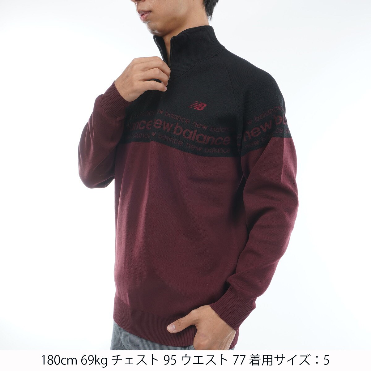 ロゴラインダブルジャカード ハーフジップニットプルオーバー(中間着