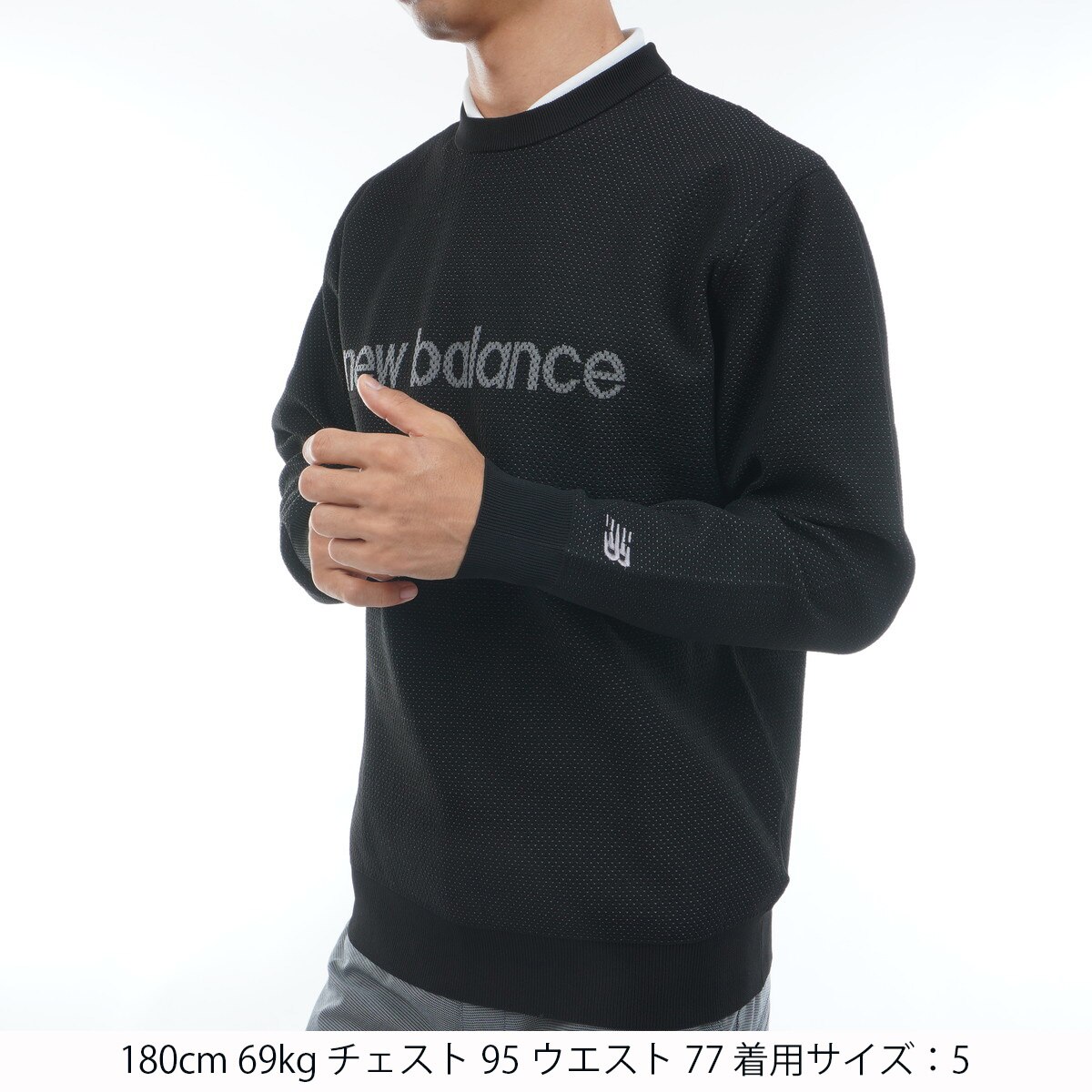 ロゴメッシュダブルジャカード クルーネックニットプルオーバー(中間着