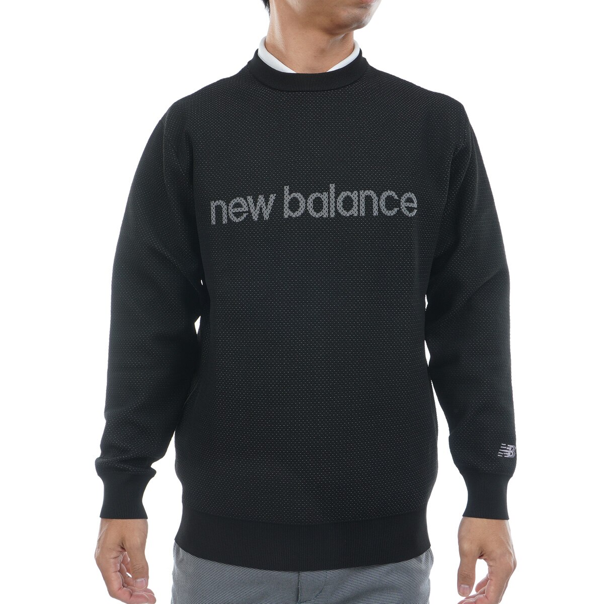 美品 New Balance Golf クルーネックニットプルオーバー メンズ ストレッチ 撥水 ロゴ クルーネック ニット プルオーバー (MENS