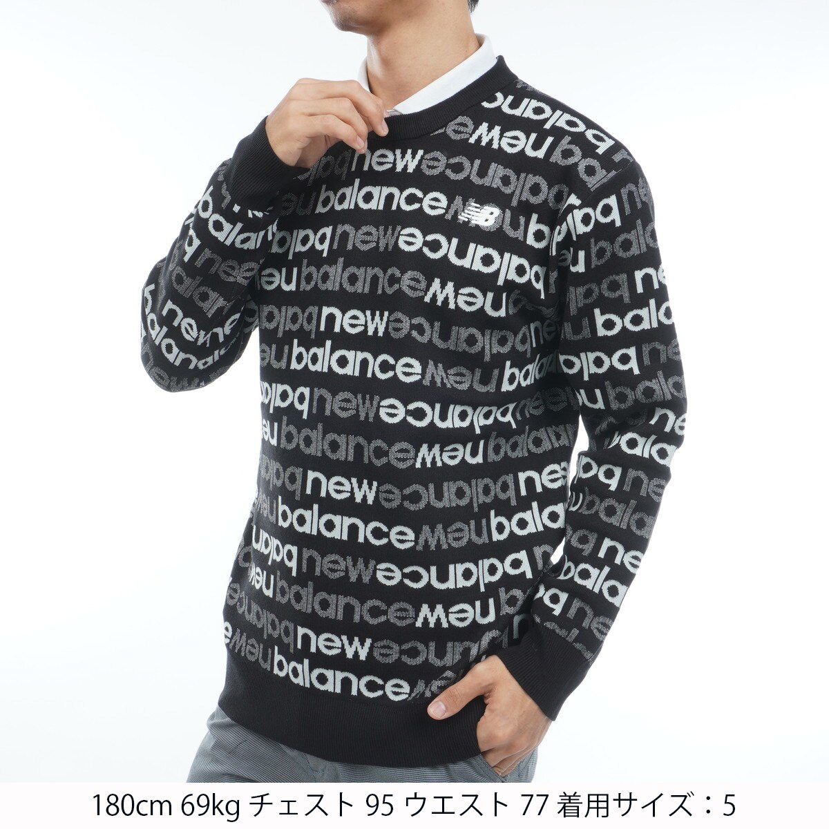 ロゴボーダーダブルジャカード クルーネックニットプルオーバー(中間着