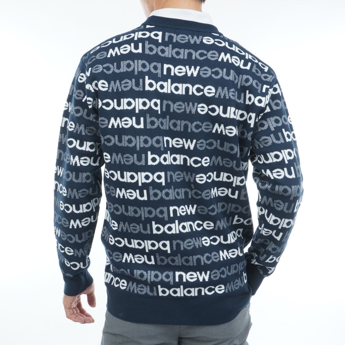 ロゴボーダーダブルジャカード クルーネックニットプルオーバー(中間着