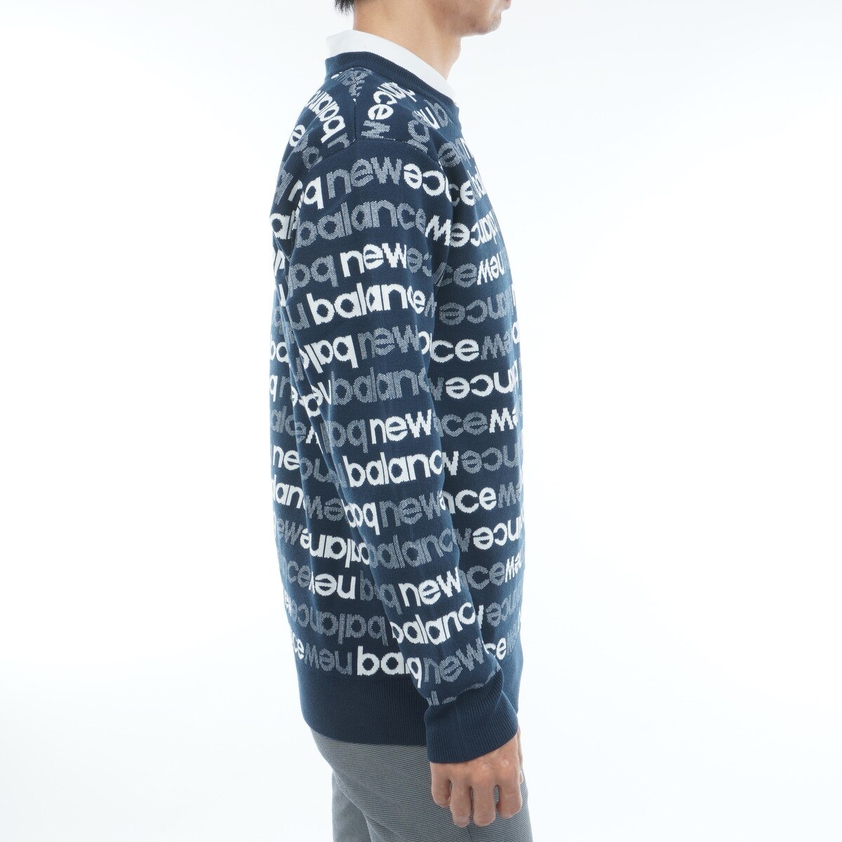 ロゴボーダーダブルジャカード クルーネックニットプルオーバー(中間着