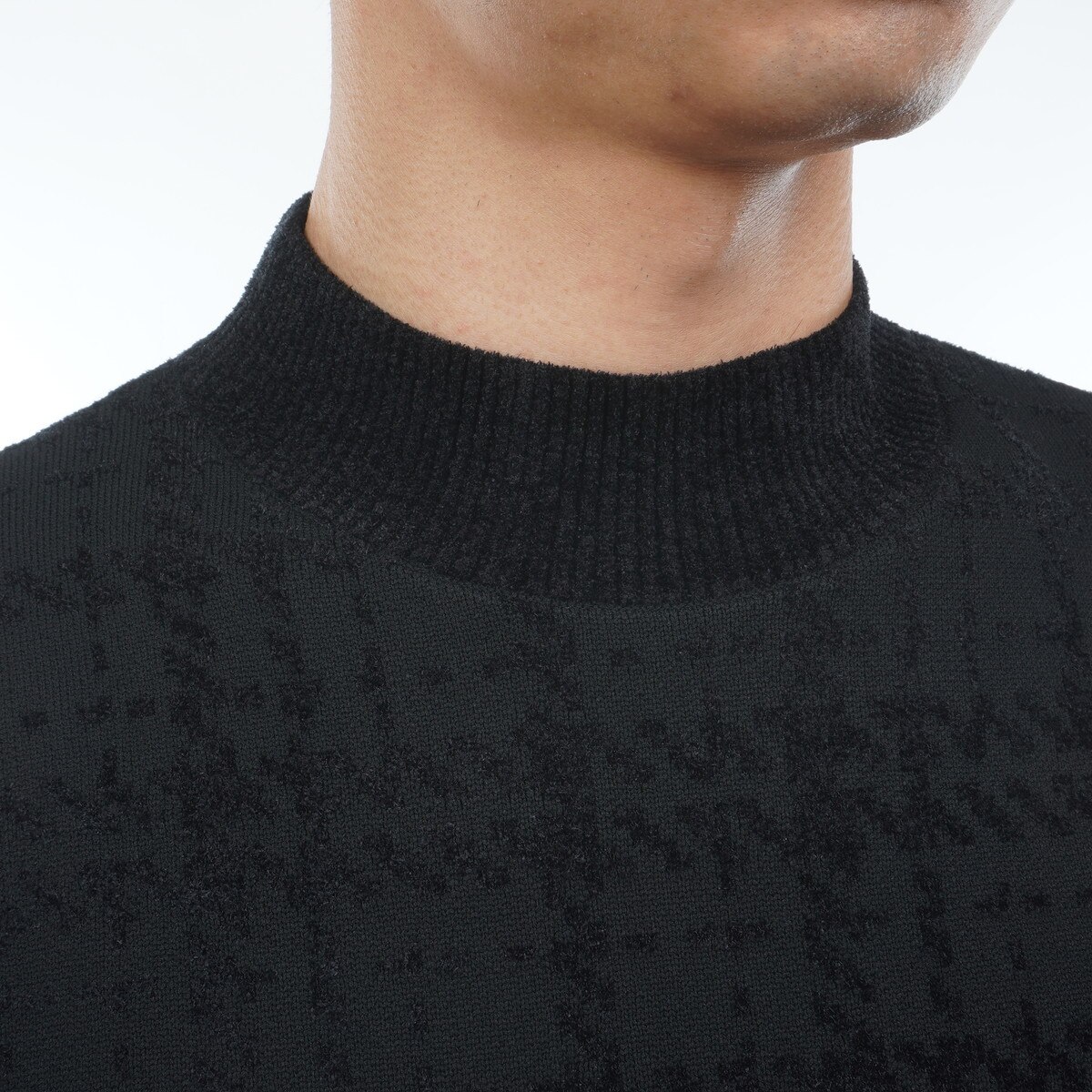 グレンチェックダブルジャカード ストレッチ モックネックニットプル