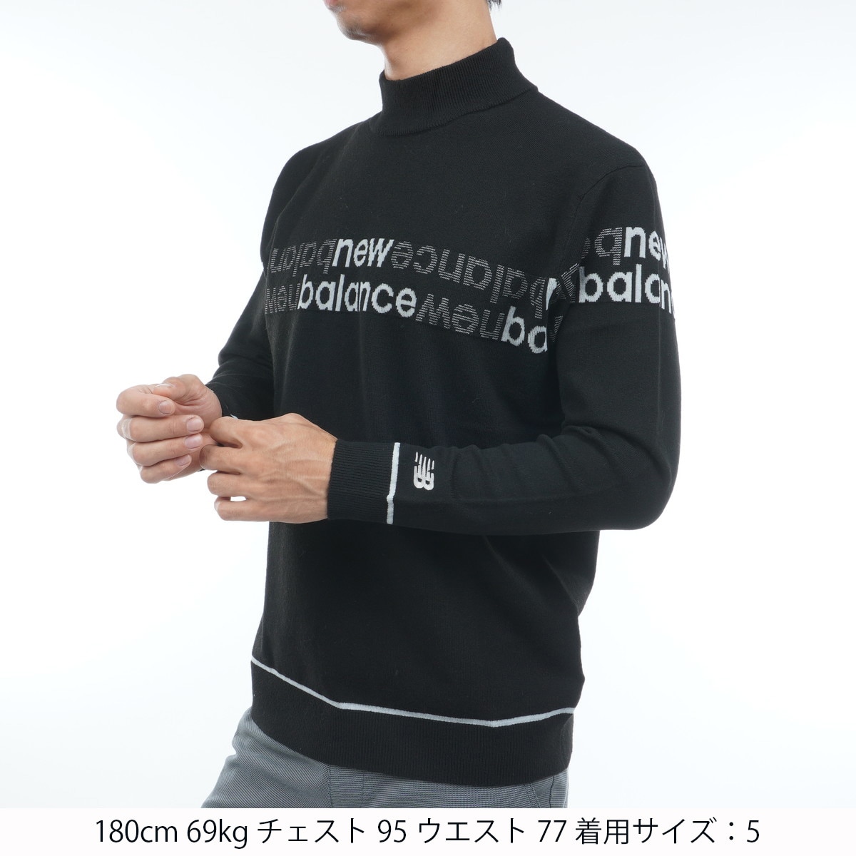 ロゴラインジャカード×天竺編 ハイネックニットプルオーバー(中間着