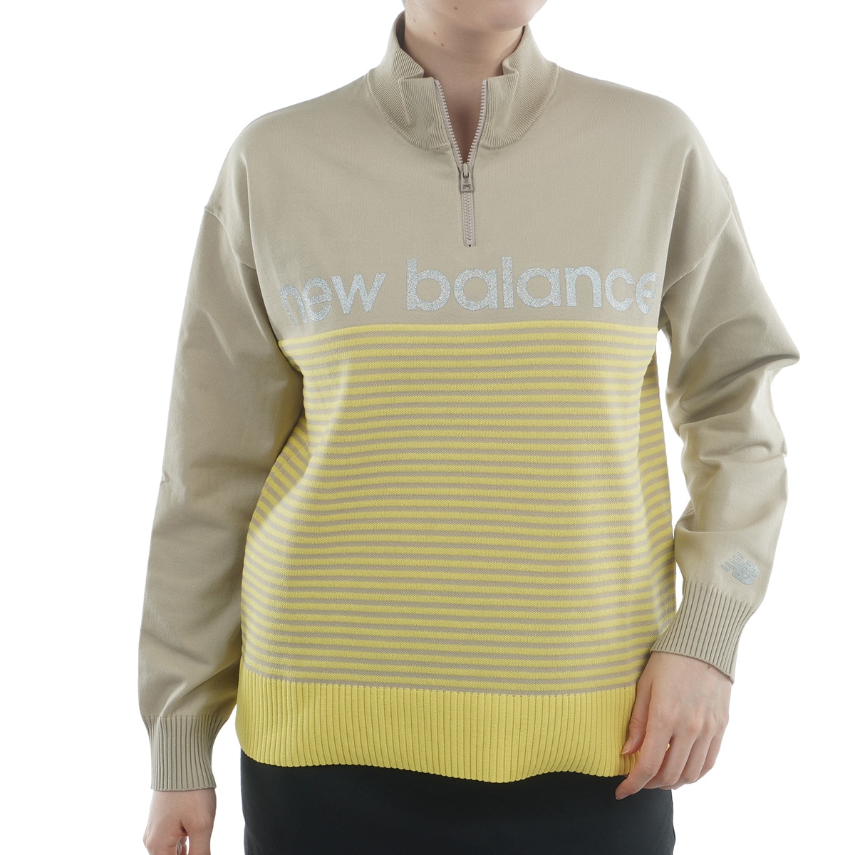 天竺編み ロゴダブルジャカード ハーフジップ プルオーバーセーター