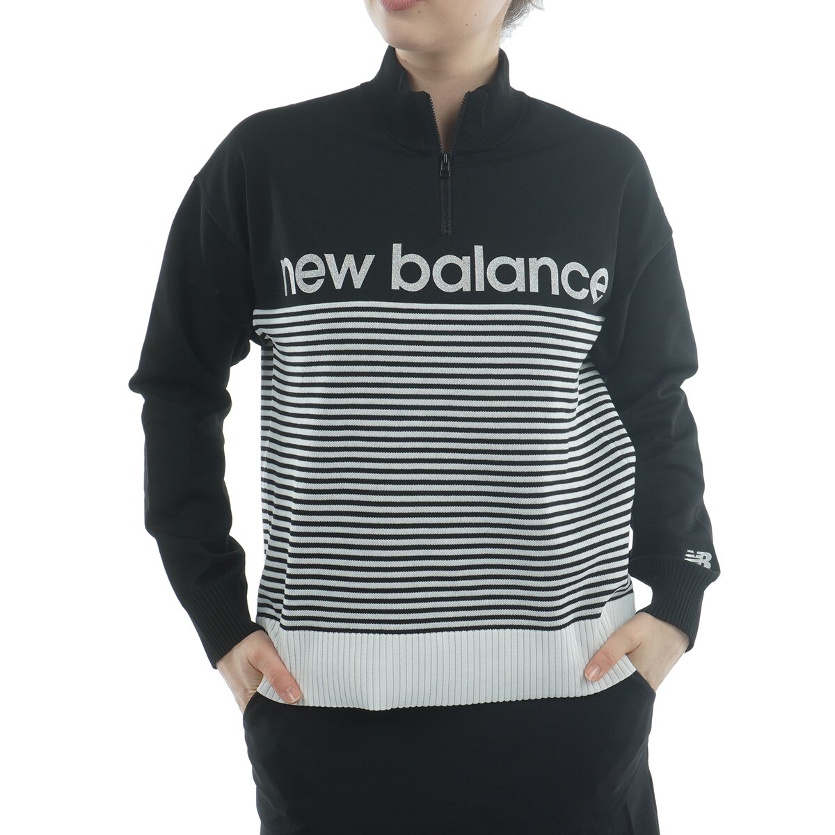 天竺編み ロゴダブルジャカード ハーフジップ プルオーバーセーター