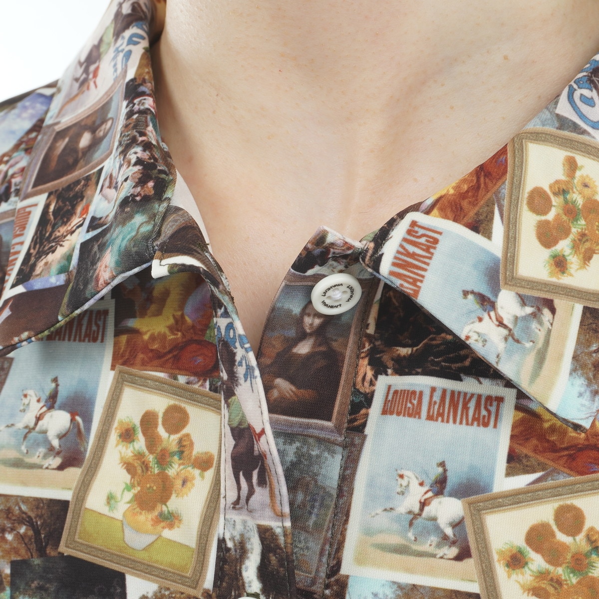 ビバハート　VIVA HEART　ストレッチ ミュゼドット柄 ゆったりオーバー半袖シャツ　レディス ストレッチ ミュゼドット柄 ゆったりオーバー半袖シャツ レディス(半袖