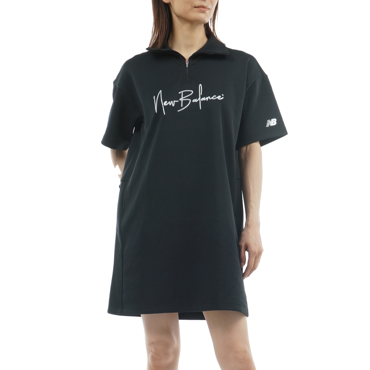 美品♡ニューバランスゴルフ♡ワンピース♡ブラック♡スウェット♡S ダンボールスウェット ストレッチ ハーフジップワンピース レディス