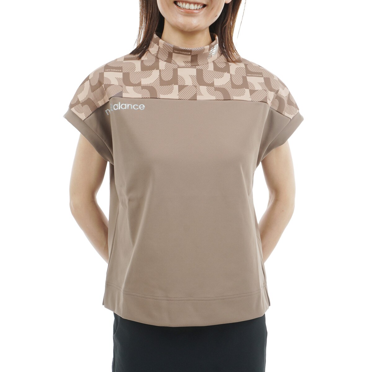 バックピケ ストレッチ フレンチスリーブモックネックプルオーバー